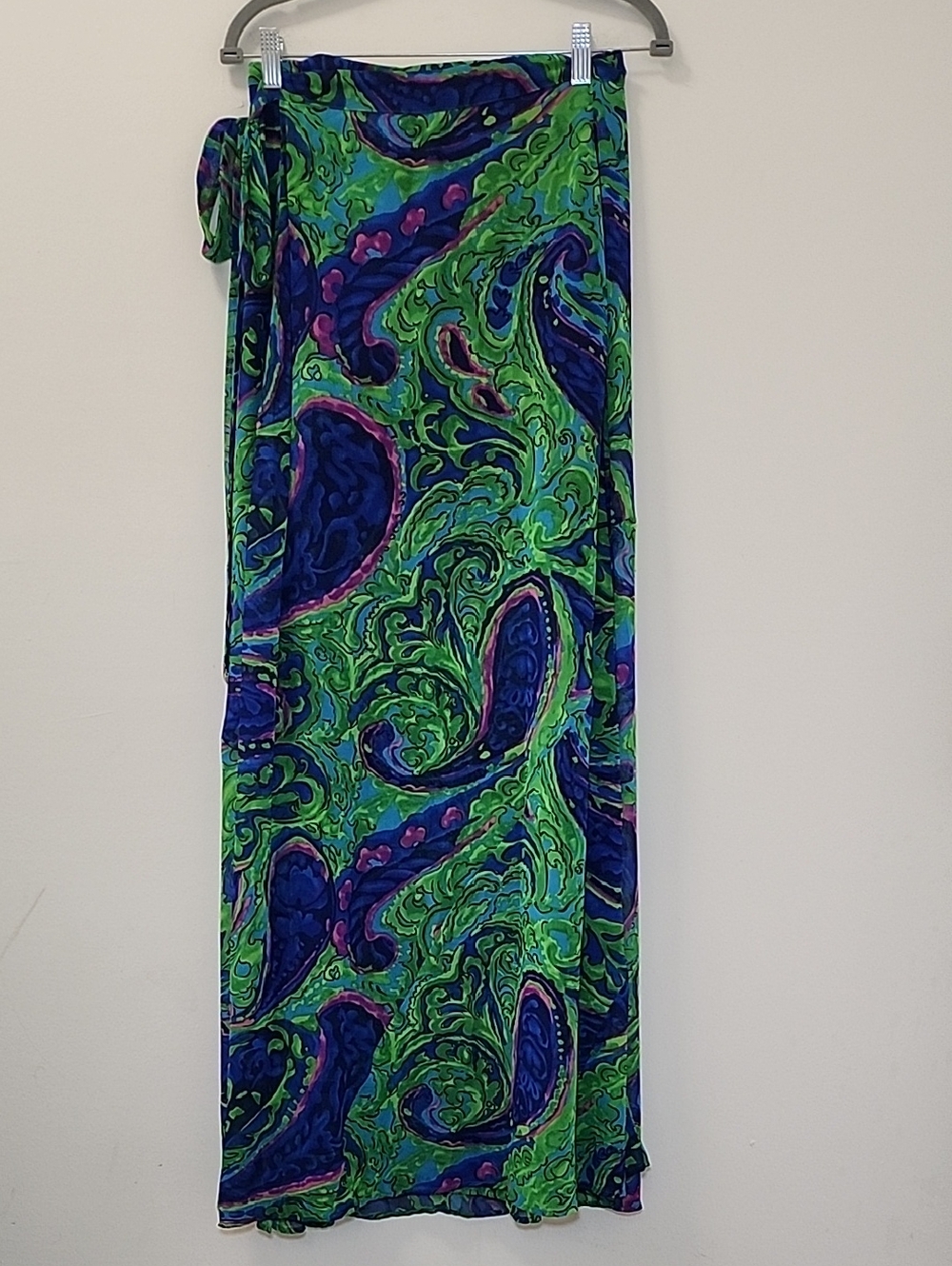 Show Me Your Mumu Vibrant Green & Blue Paisley Maxi Wrap Skirt size Small - Picture 2 of 16